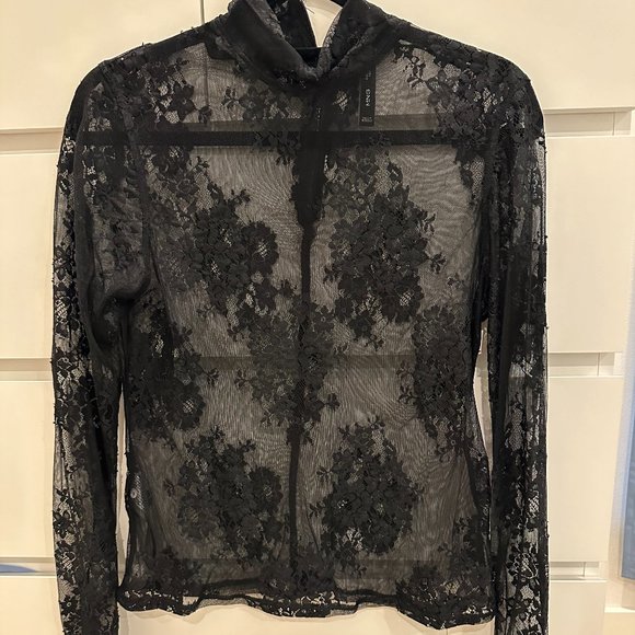 Mango Mesh Floral Mock-Neck Top - Picture 1 of 6